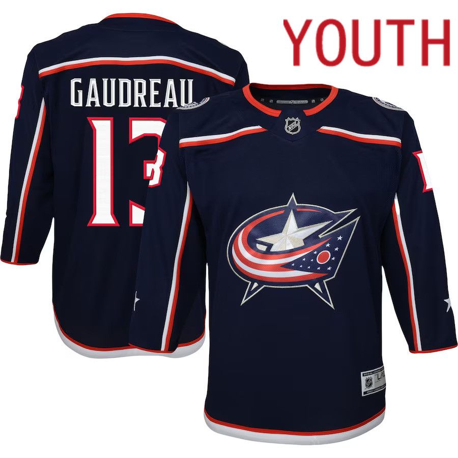 Youth Columbus Blue Jackets #13 Johnny Gaudreau Navy 2022-23 Premier Player NHL Jersey->women nhl jersey->Women Jersey